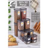 Eva 16'lı 32 Parça Kare Erzak ve Bakliyat Saklama Kabı Seti 4x(0,30 -0,50 -1,10 -1,70 Lt)Etiketli