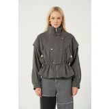 eva clothing Kadın Gri Yün Karışımlı Kaşe Mont 1234621eva-1