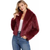 Eva Clothing Kadın Kısa Bordo Kürk Ceket - M