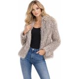 Eva Clothing Kadın Saçaklı Kısa Kürk Ceket - Gri - Beyaz