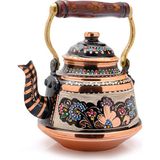 Eva Copper 1,6 Litre El Işlemeli Nostaljik Tekli Kalaylı Dövme Bakır Demlik, Çaydanlık, Su Isıtıcısı - Renkli - NO 1
