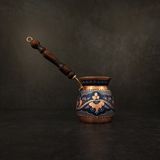 Eva Copper 2-3 Kişilik El Yapımı Işlemeli Kalaylı Kalın Bakır Kahve Cezvesi - Mavi - 270 Ml