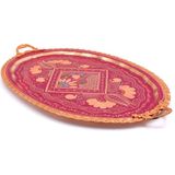 Eva Copper 23X34 cm Oval, Işlemeli, Pirinç Saplı Kalın Bakır Çay ve Kahve Sunum, Servis Tepsisi - 34 x 23 Cm - Lila