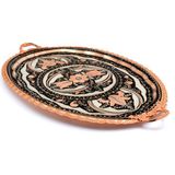 Eva Copper 23X34 cm Oval, Işlemeli, Pirinç Saplı Kalın Bakır Çay ve Kahve Sunum, Servis Tepsisi - 34 x 23 Cm - Siyah