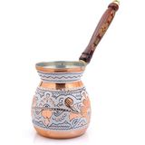Eva Copper 3-5 Kişilik El Yapımı Işlemeli Kalaylı Kalın Bakır Kahve Cezvesi - Beyaz - 400 ml