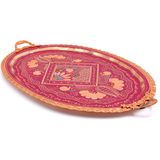 Eva Copper 31X44 cm Oval, Işlemeli, Pirinç Saplı Kalın Bakır Çay ve Kahve Sunum, Servis Tepsisi - 44 x 31 Cm - Lila