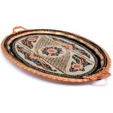Eva Copper 31X44 cm Oval, Işlemeli, Pirinç Saplı Kalın Bakır Çay ve Kahve Sunum, Servis Tepsisi - 44 x 31 Cm - Renkli