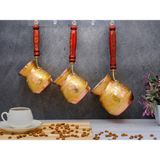 Eva Copper 3'lü Set El Yapımı Işlemeli Kalaylı Kalın Bakır Kahve Cezvesi - Altın