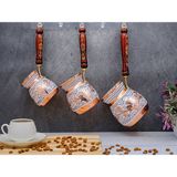 Eva Copper 3'lü Set El Yapımı Işlemeli Kalaylı Kalın Bakır Kahve Cezvesi - Beyaz