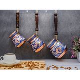 Eva Copper 3'lü Set El Yapımı Işlemeli Kalaylı Kalın Bakır Kahve Cezvesi - Mavi