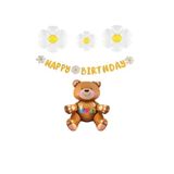 Eva Happy Bırthday,Papatya Folyo Balon ve Oturan Ayı Folyo Balon Seti