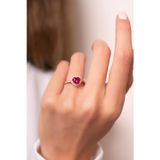 Eva Jewelry Kalp Tektaş Model Kırmızı Taşlı 14 K Rose Altın Kaplama Kadın Yüzük
