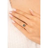 Eva Jewelry Lotus Çiçeği Mavi Zirkon Taşlı 14 K Rose Gold Kaplama Kadın Yüzük