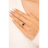 Eva Jewelry Lotus Çiçeği Yeşil Zirkon Taşlı 14 K Rose Altın Kaplama Kadın Yüzük