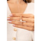 Eva Jewelry Manolya Çiçeği Uzun Model Beyaz Taşlı 14k Rose Gold Kaplama Kadın Kolye