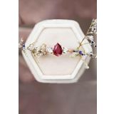 Eva Jewelry Mistik Topaz Ruby Taşlı Ayarlanabilir 14 K Rose Gold Kaplama Kadın Yüzük