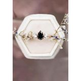 Eva Jewelry Mistik Topaz Siyah Taşlı Ayarlanabilir 14 K Rose Gold Kaplama Kadın Yüzük