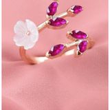 Eva Jewelry Sedef Çiçeği Fuşya Taşlı Ayarlanabilir 14 K Rose Altın Kaplama Kadın Yüzük