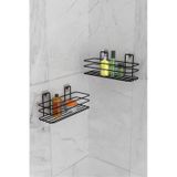Eva Metal Tasarim Banyo Düzenleyici Şampuanlık Sabunluk Yapışkanlı 2 Adet Banyo Rafı Mat Siyah Duş Rafı Organizer Siyah