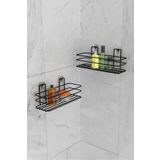Eva Metal Tasarim Banyo Düzenleyici Şampuanlık Sabunluk Yapışkanlı 2 Adet Banyo Rafı Mat Siyah Duş Rafı Organizer