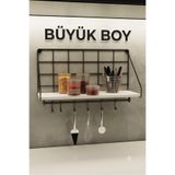 EVA METAL TASARIM Büyük Boy Duvar Rafı Metal Duvar Rafı Modern Askı Ve Kanca Beyaz