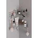 EVA METAL TASARIM Krom Gümüş 2li Banyo Rafı Köşeliği Köşe Rafı Yapışkanlı Duş Düzenleyici Organizer Banyo Rafı