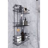 Eva Metal Tasarım Paslanmaz Yapışkanlı Düz Banyo Düzenleyici Şampuanlık Duş Rafı Siyah