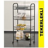 Eva Metal Tasarım Sebze ve Meyve Sepeti Çok Amaçlı Mutfak Rafı Metal Düzenleyici Raf Çok Amaçlı Sepet 4 Katlı Siyah - 83 x 40 cm