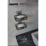 Eva Metal Tasarim Yapışkanlı 2 Li Set Sabunluk Banyo Mutfak Lavabo Metal Katı Sabunluk Siyah
