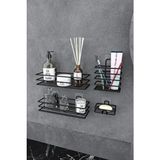 Eva Metal Tasarım Yapışkanlı Banyo Seti Siyah Metal Duş Rafı Sabunluk Diş Fırçalık 4 Parça