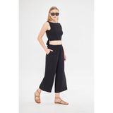 evable COMFY Siyah Kadın Keten Geniş Paça Pantolon-1