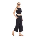 evable COMFY Siyah Kadın Keten Geniş Paça Pantolon siyah S