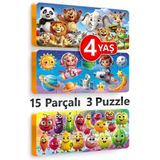 EVAKANCA 15 Parça 3 Adet Kalın Puzzle 3-4 Yaş Yapboz Yaban Hayvanları Uzay Meyveler