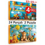 EVAKANCA 24 Parçalı 2 Adet Kalın Çocuk Puzzle 3-4 Yaş Yapboz Oyuncak Odası
