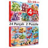 EVAKANCA 24 Parçalı 2 Adet Kalın Puzzle 3-4 Yaş Yapboz Evler Oyuncaklar