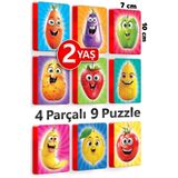 EVAKANCA 4 Parçalı 9 Adet Kalın EVA Puzzle 2-3 Yaş Yapboz Meyve Sebzeler