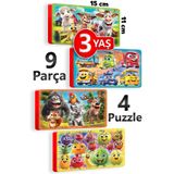 EVAKANCA 9 Parçalı 4 Adet Kalın Puzzle 2-3 Yaş Yapboz Meyve-Taşıt-Orman-Çiftlik