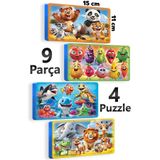 EVAKANCA 9 Parçalı 4 Adet Kalın Puzzle 2-3 Yaş Yapboz Yaban Deniz Hayvanları Sebzeler