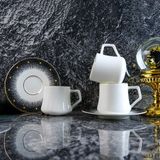 Evaliza Diamond 6 Kişilik Çay Fincan Takımı 180 ml - Beyaz - Gold