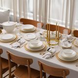 EVALIZA Serenity Gold Porselen Yemek Takımı Beyaz Altın Detaylı 85 Parça