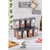 Evan 12'li 24 Parça Kare Erzak ve Bakliyat Saklama Kabı Seti 12X(1200 Ml)Etiketli