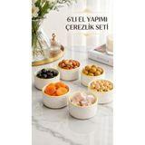 EvaniLife Papatya Serisi El Yapımı Seramik Sufle Kasesi 6'lı Set - Dondurma Çerezlik Sunum Kasesi - Papatya Desenli Sarı Kenarlı Fırın & Mikrodalga Uyumlu