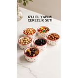 EvaniLife Red Love Serisi El Yapımı Seramik Sufle Kasesi 6'lı Set - Dondurma Çerezlik Sunum Kasesi - Kalp Desenli Kırmızı Kenarlı Fırın & Mikrodalga Uyumlu