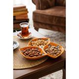 Evanilife Sultan Garden 3 Bölmeli Çerezlik El Yapımı Seramik Atıştırmalık Sunumluk Kase Cips, Kuruyemiş Tabağı - Sarı