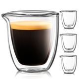 Evaryl Dökme Espresso Bardakları 4'lü Set - Cam Espresso Bardakları Bacalı Shot Bardağı 2.5 oz - Çift Espresso Bardakları - Küçük Çift Duvarlı Şeffaf Espresso Bardakları - Expresso Kahve Fincanı - Espresso