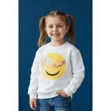Evavi Kız Çocuk Şeker Baskılı Bisiklet Yaka Beyaz Sweatshirt - 5 - 6 Yaş