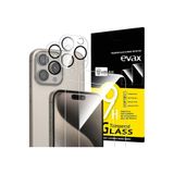 Evax (2 Cam + 2 Lens) İphone 15 Pro Max Uyumlu 2 Adet Ekran Koruyucu Ve 2 Adet Kamera Lens Koruyucu