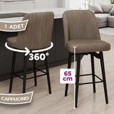 Evax Serisi 1 Adet Cappucino Bar Sandalyesi 360°C Döner Bar Sandalyesi Babyface Kumaş Siyah Metal Ayaklı - Cappuccino