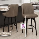 Evax Serisi 4 Adet Cappucino Bar Sandalyesi 360°C Döner Bar Sandalyesi Babyface Kumaş Siyah Metal Ayaklı - Cappuccino
