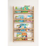 evbiziz Açık Ceviz Montessori Eğitici Çocuk Odası Kitaplık Duvara Monte 4 Bölmeli 120cm-60cm-9cm